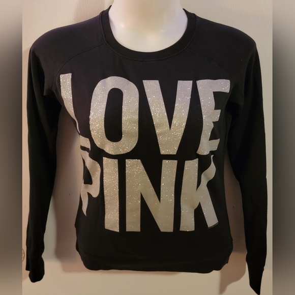 PINK VS Glitter Spellout Vintage Pajama Sweatshirt - Picture 1 of 5